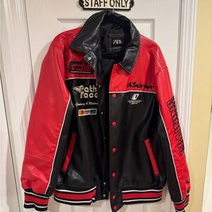 Zara Men's Bold Red and Black Varsity Jacket